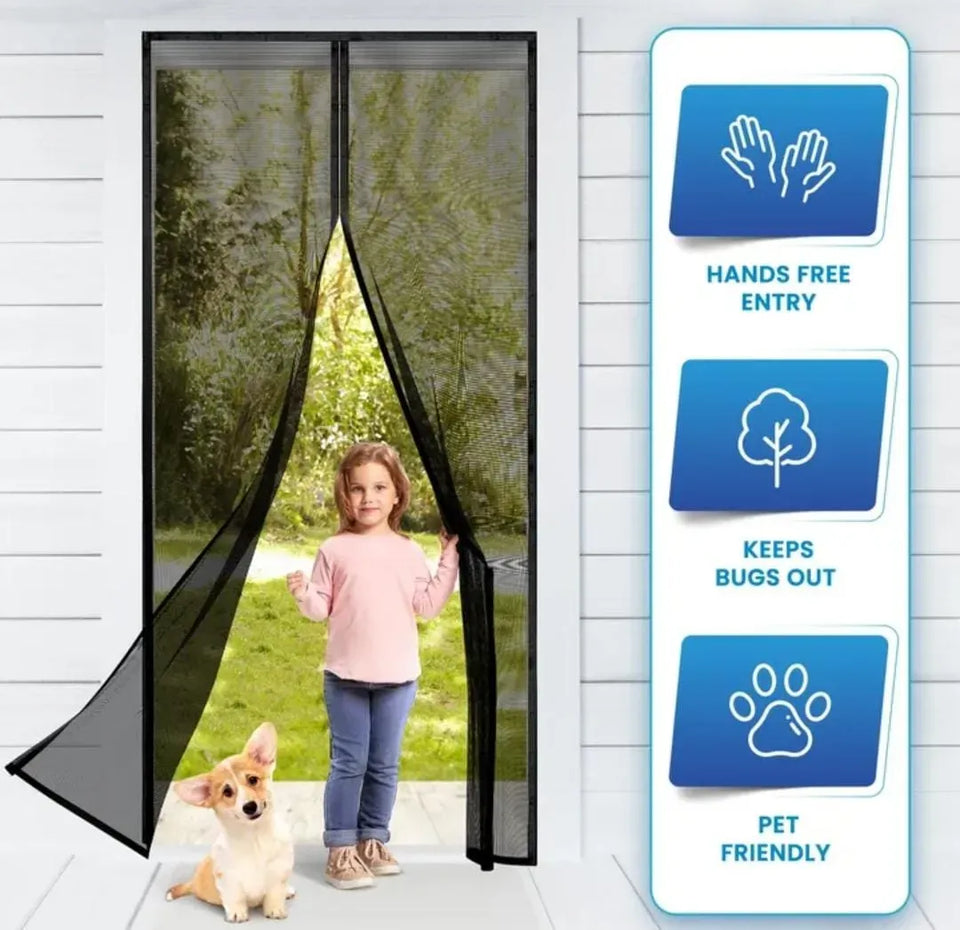 Hands-Free Retractable Magic Mesh Screen Door ( 40X75 inch) – Magnetic Closure, Easy Install, Keeps Bugs Out