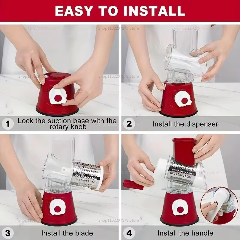 New Vegetable Cutter & Slicer Manual Kitchen Cheese Chopper Machine With 3 Sharp Drums (Random Color)