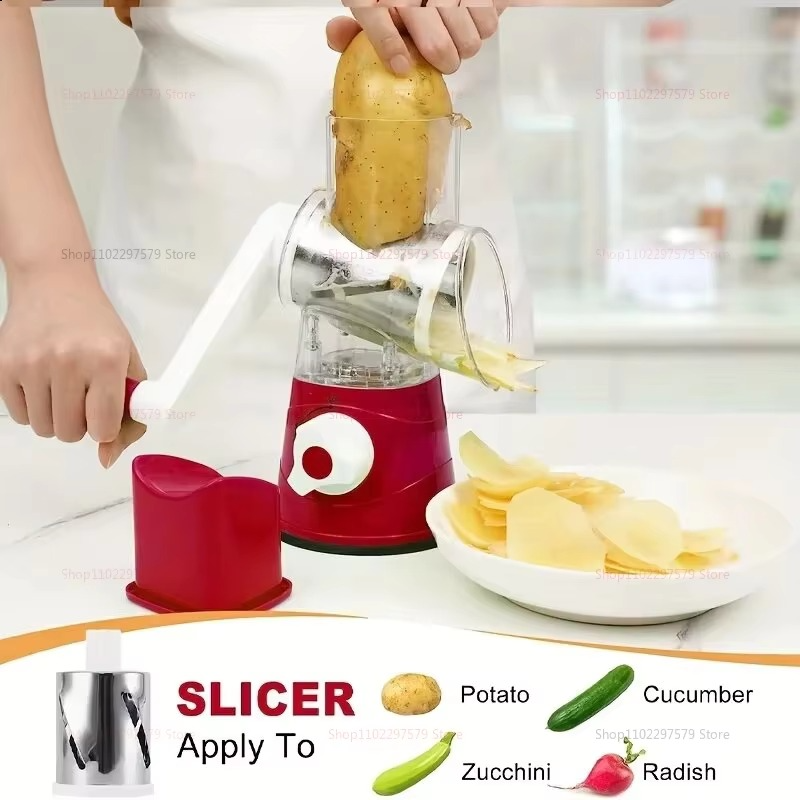 New Vegetable Cutter & Slicer Manual Kitchen Cheese Chopper Machine With 3 Sharp Drums (Random Color)