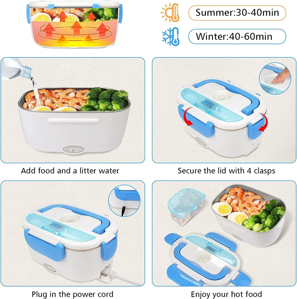 Waterproof Portable Electric Heating Lunch Box | Leakproof Food Warmer with Stainless Steel Container for Car, Office & Travel